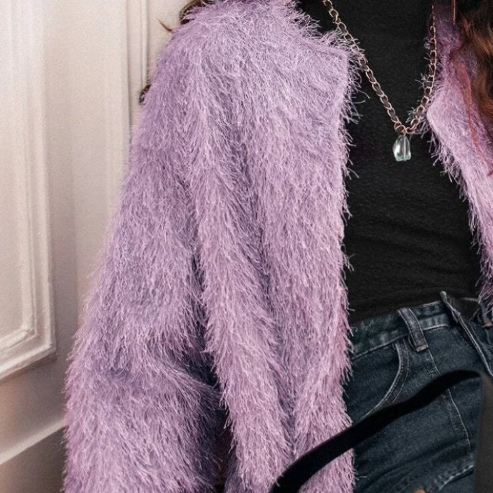 open front fuzzy coat purple - Picture 3 of 8